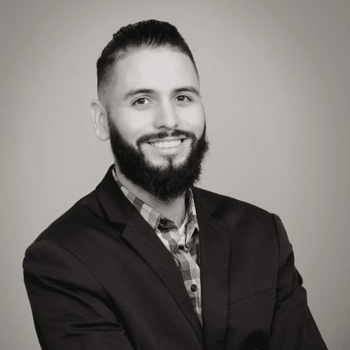 John Alvarez, Founder of ZeroBot.ai, photographed in black and white